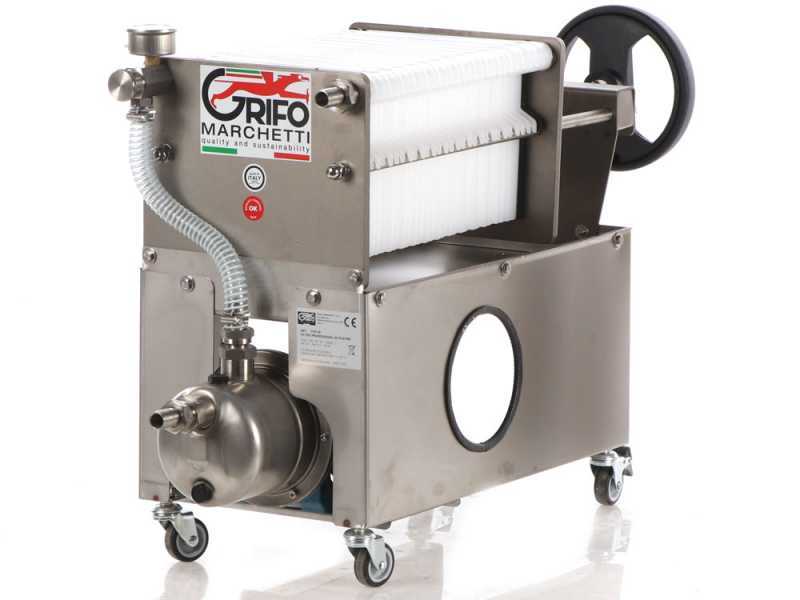 Grifo Professional Inox 30 - Filtre &agrave; vin &agrave; carton et &agrave; plaques - Pompe &oelig;nologique pour filtrer le vin