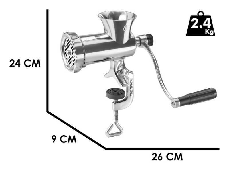Tre Spade TC-8 Inox - Hachoir &agrave; viande manuel &agrave; manivelle - Vis de fixation - n&deg; 8