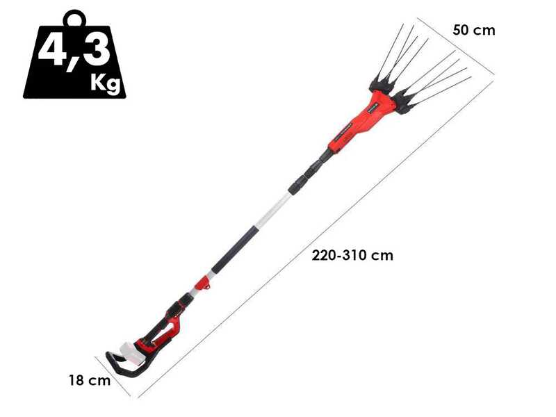 Einhell GE-FS 18/53 - Peigne vibreur &eacute;lectrique 220/310 &agrave; batterie au lithium 18V 5.2Ah - Perche t&eacute;lescopique en aluminium - SANS BATTERIE NI CHARGEUR