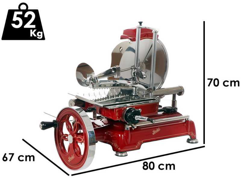 Berkel Tribute Rouge - Trancheuse &agrave; volant avec pi&eacute;destal - Lame en acier inox au chrome de 300 mm
