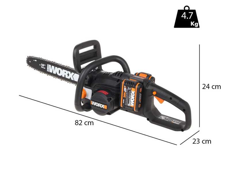 WORX WG384E - Tron&ccedil;onneuse &agrave; batterie 2 x 20V 2Ah - Guide 35 cm