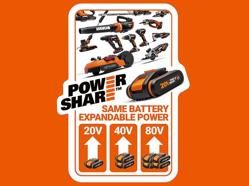 WORX WG384E - Tron&ccedil;onneuse &agrave; batterie 2 x 20V 2Ah - Lame 35 cm 