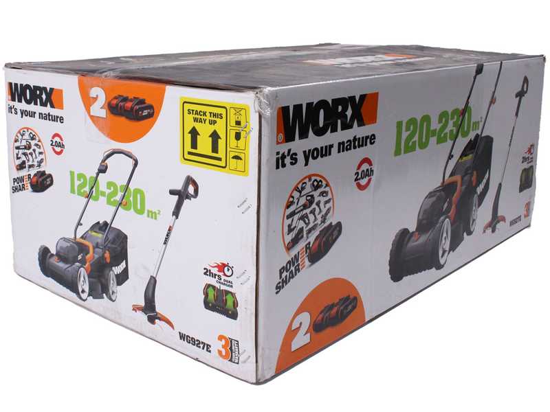 WORX twin pack WG927E - Tondeuse &agrave; gazon et coupe-bordures &agrave; batterie - 40V - 2x 2Ah
