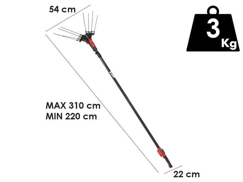 Blue Bird Egeo 23-50 AT - Peigne vibreur &agrave; batterie - 12 V - Perche t&eacute;lescopique 220 - 310  cm
