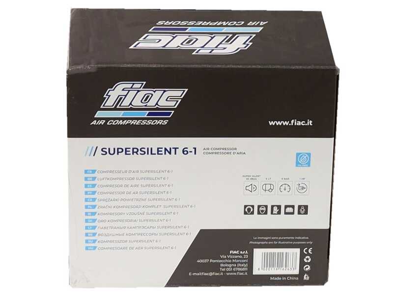 Fiac SUPERSILENT 6/1 - Compresseur d'air &eacute;lectrique portatif monophas&eacute; silencieux, oil-less - Moteur 1 CV - 6 L