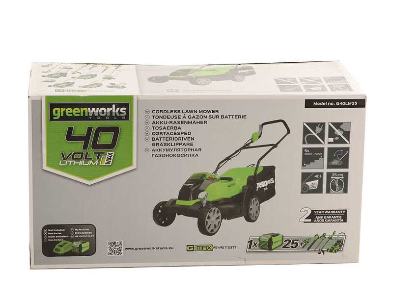 Greenworks G40LM35K2 - Tondeuse &agrave; gazon &eacute;lectrique &agrave; batterie - 40V 2Ah - Coupe 35 cm