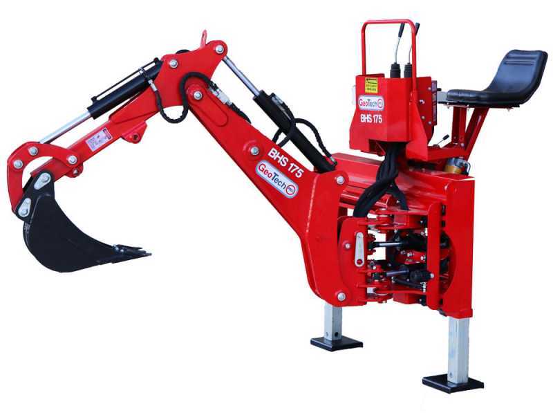 GeoTech-Pro BHS 175 - Pelle r&eacute;tro pour tracteur avec d&eacute;placement lat&eacute;ral