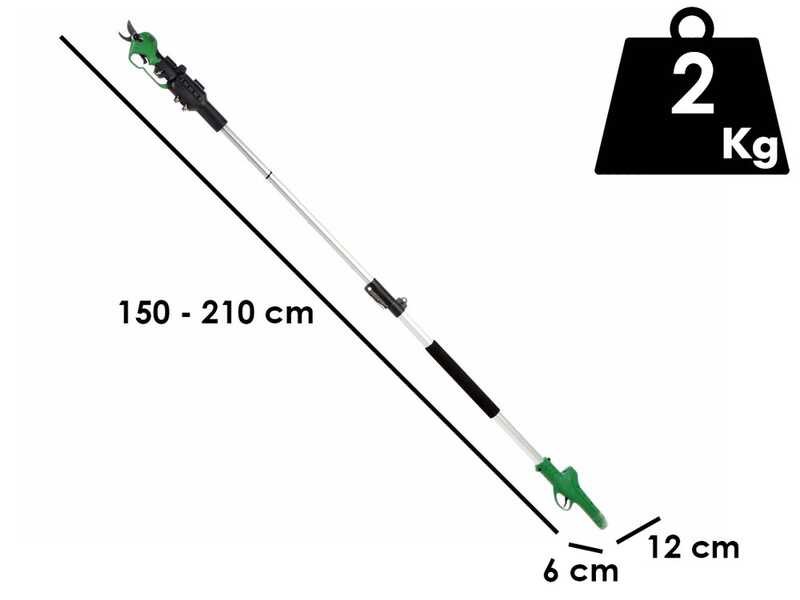 GreenBay TopCut 28 - S&eacute;cateur &eacute;lectrique de taille sur perche - 2x 16.8V 2Ah - 150/210 cm