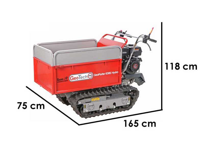 GeoTech Pro GeoPorter 630E Hydro - Brouette &agrave; moteur sur chenilles - benne extensible hydraulique 600Kg