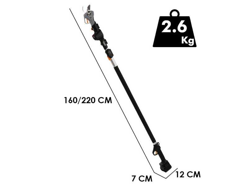 Volpi KV390 - S&eacute;cateur &eacute;lectrique de taille - 2x 21.6V 2.5Ah + Perche de rallonge