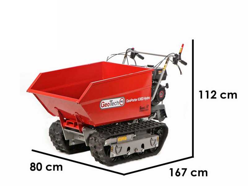 GeoTech Pro GeoPorter 630D Hydro - Brouette &agrave; moteur sur chenille - benne dumper hydraulique 600Kg