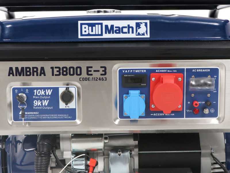 BullMach AMBRA 13800 E-3 - Groupe &eacute;lectrog&egrave;ne sur chariot &agrave; essence avec AVR 10 kW - 9 kW Triphas&eacute;e