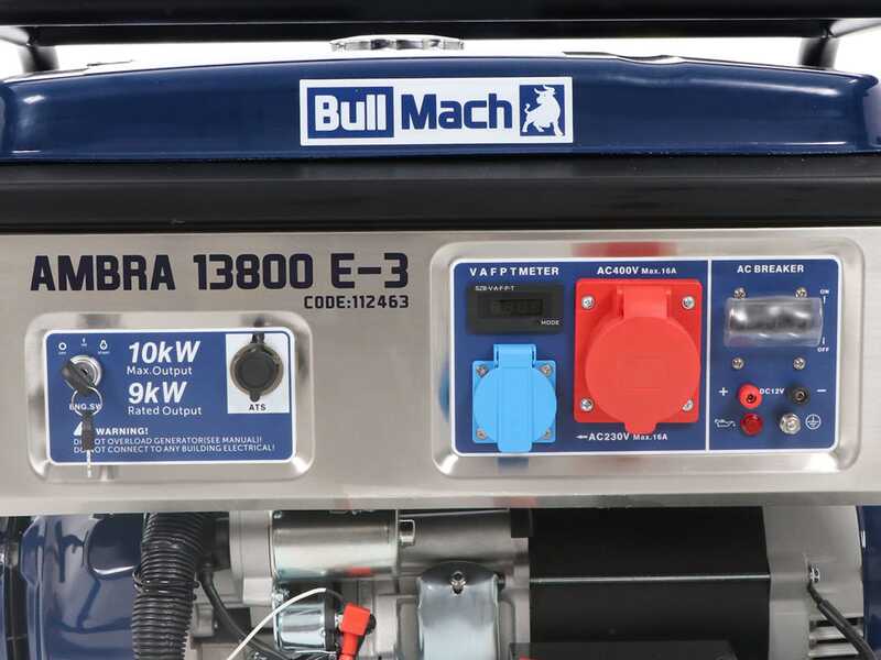 BullMach AMBRA 13800 E-3 - Groupe &eacute;lectrog&egrave;ne sur chariot &agrave; essence avec AVR 10 kW - Continu 9 kW Triphas&eacute; + ATS