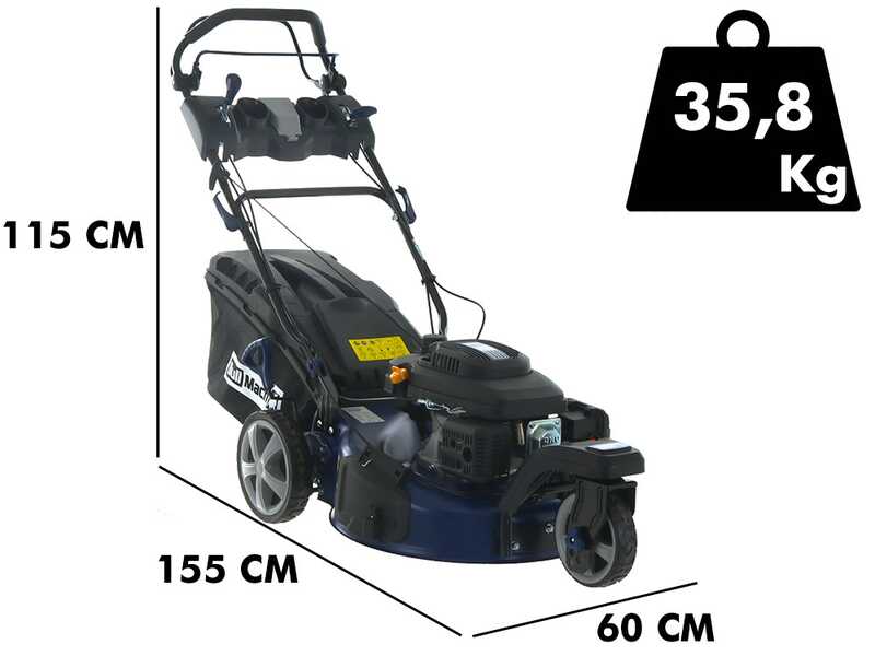 BullMach CERBERO - 53 - Tondeuse &agrave; gazon thermique autotract&eacute;e - Plateau de coupe 53 cm - 4 en 1