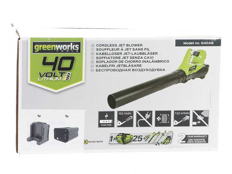 Greenworks GD40AB - Souffleur axial &agrave; batterie - 4 Ah 40 V