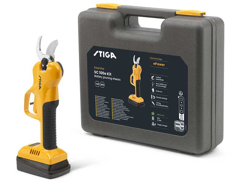 Stiga SC 100e Kit  - S&eacute;cateur &eacute;lectrique de taille - 20V/2Ah - Diam&egrave;tre de coupe 30 mm