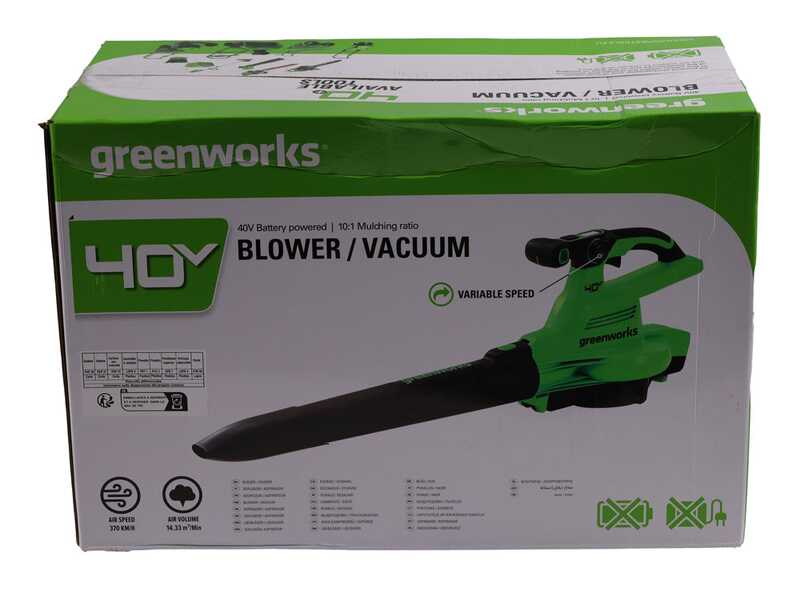 Greenworks GD40BVII - Souffleur de feuilles - Aspirateur &agrave; batterie - SANS BATTERIE NI CHARGEUR