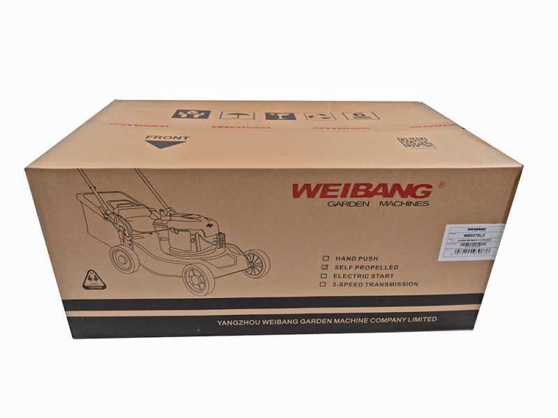 Weibang WB537SCV3 - Tondeuse thermique tract&eacute;e - Moteur de 196cc - 3 Vitesses - 4 en 1