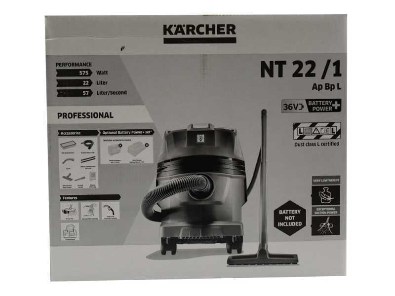 Karcher NT 22/1 Ap Bp L - Aspirateur multifonction &agrave; batterie - Bidon 22 L - 36 V - SANS BATTERIE NI CHARGEUR