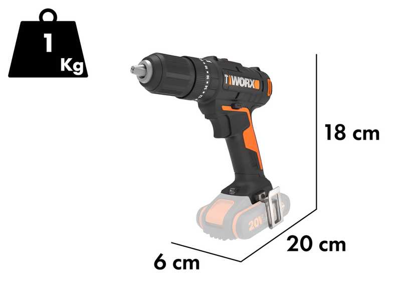 Worx WX370.9 - Perceuse visseuse &agrave; percussion sur batterie - SANS BATTERIE ET SANS CHARGEUR