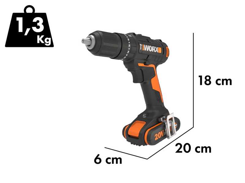 Worx WX370 - Visseuse perceuse &agrave; percussion sur batterie - 20V/2Ah