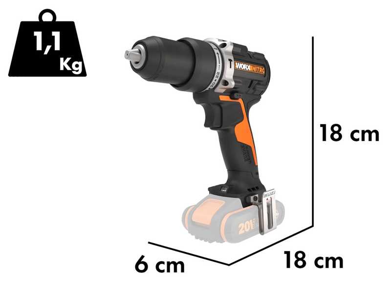 Worx Nitro WX352.9 - Perceuse visseuse &agrave; percussion &agrave; batterie - 20V - SANS BATTERIE ET SANS CHARGEUR