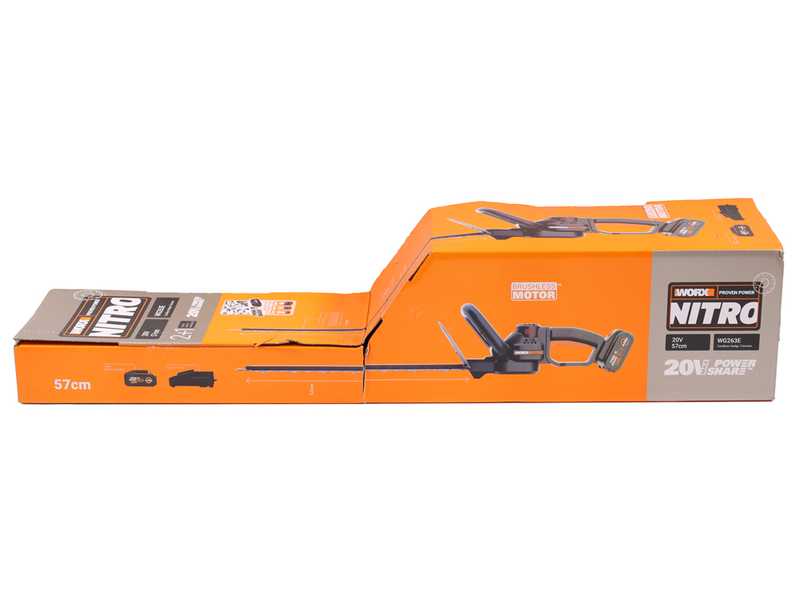 Worx Nitro WG263E - Taille-haie &agrave; batterie - 20V/4Ah - Lame de 57 cm