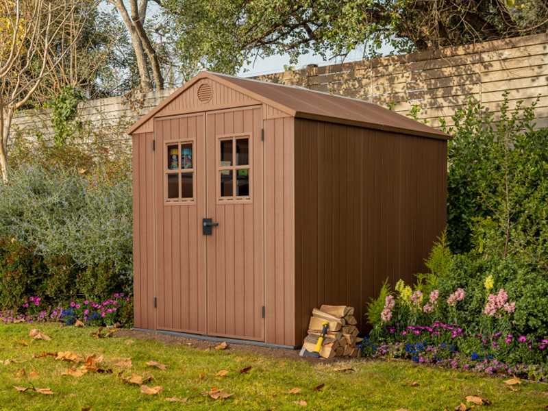 Keter Darwin marron - Abri de jardin - Avec fen&ecirc;tres frontales - 190x244x221 cm