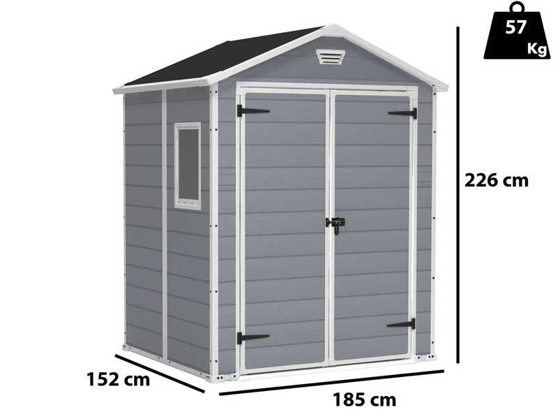 Keter Manor gris - Abri de jardin - Avec fen&ecirc;tre lat&eacute;rale - 185x152x226 cm
