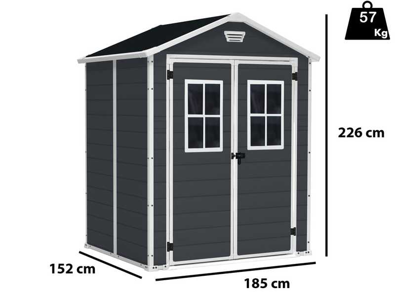 Keter Manor noir - Abri de jardin - Avec fen&ecirc;tres frontal - 185x152x226 cm