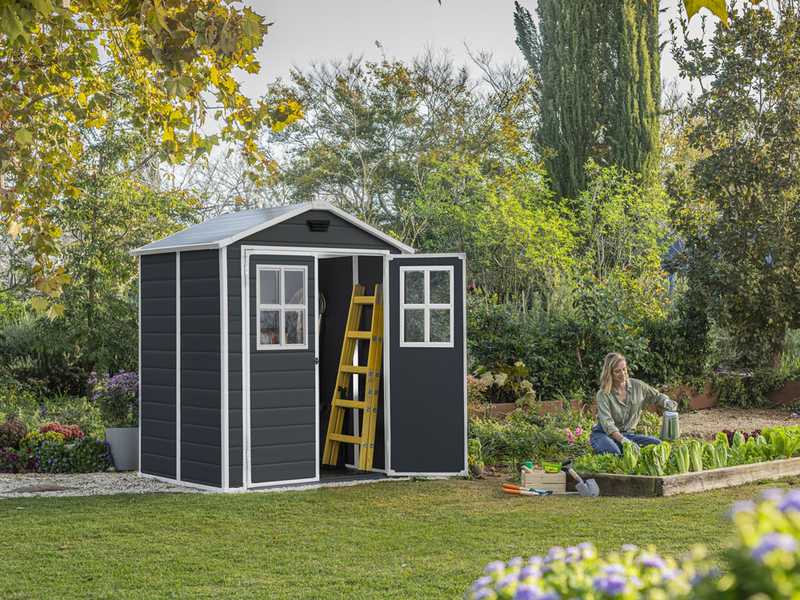 Keter Manor noir - Abri de jardin - Avec fen&ecirc;tres frontal