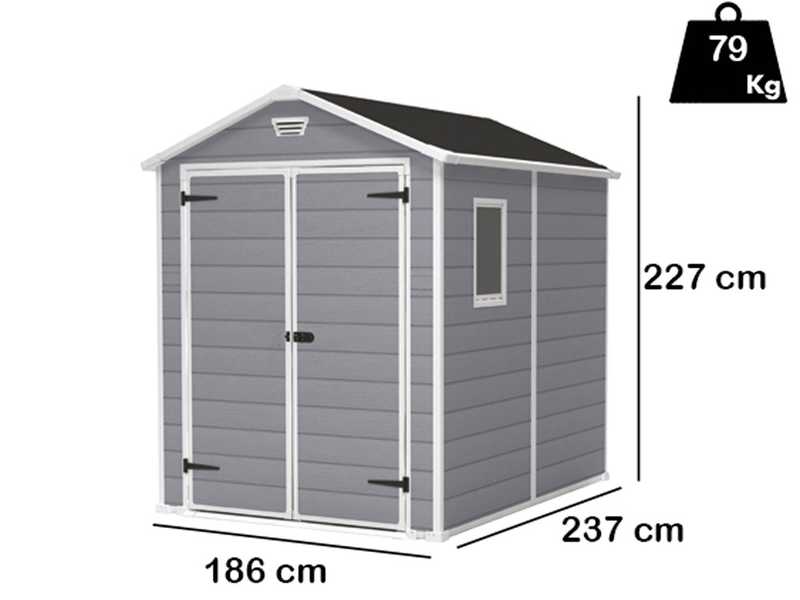Keter Manor gris - Abri de jardin - Avec fen&ecirc;tre lat&eacute;rale - 186x237x227 cm