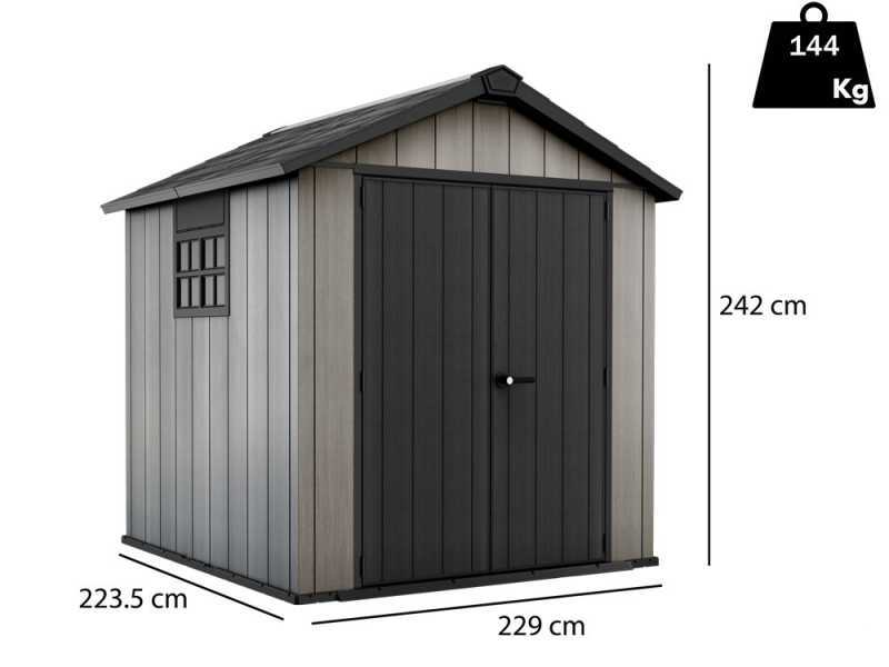 Keter Oakland 757 - Abri de jardin - Avec porte &agrave; double battant et fen&ecirc;tre -229x223.5x242 cm
