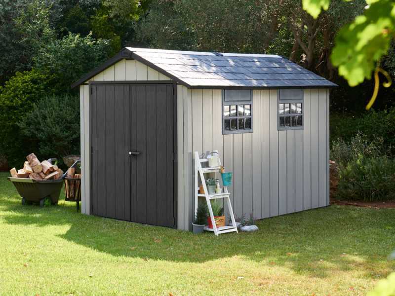 Keter Oakland 7511 - Abri de jardin - Avec porte &agrave; double battant et fen&ecirc;tres - 230x350x242 cm