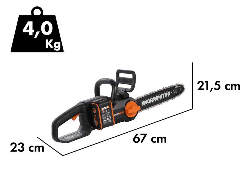 Worx Nitro WG350E - Tron&ccedil;onneuse &agrave; batterie 20V/4Ah - Guide de 30 cm