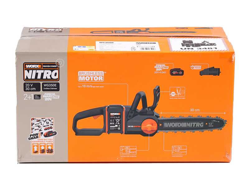 Worx Nitro WG350E - Tron&ccedil;onneuse &agrave; batterie 20V/4Ah - Lame 30 cm