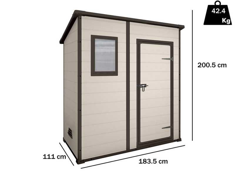 Keter Manor Pent beige - Abri de jardin - Avec fen&ecirc;tre frontale - 183.5x111x200.5 cm