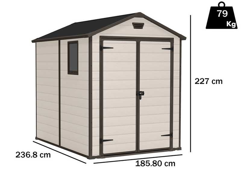 Keter Manor beige - Abri de jardin - Avec fen&ecirc;tre lat&eacute;rale - 185x236x227 cm