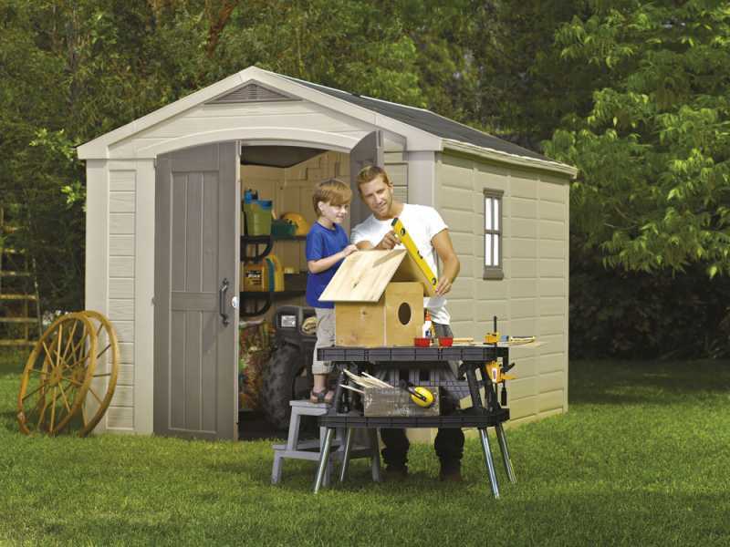Keter Factor beige - Abri de jardin - Avec fen&ecirc;tre lat&eacute;rale - 256.5x331.5x243 cm