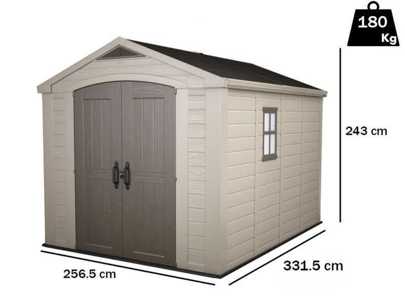 Keter Factor beige - Abri de jardin - Avec fen&ecirc;tre lat&eacute;rale - 256.5x331.5x243 cm