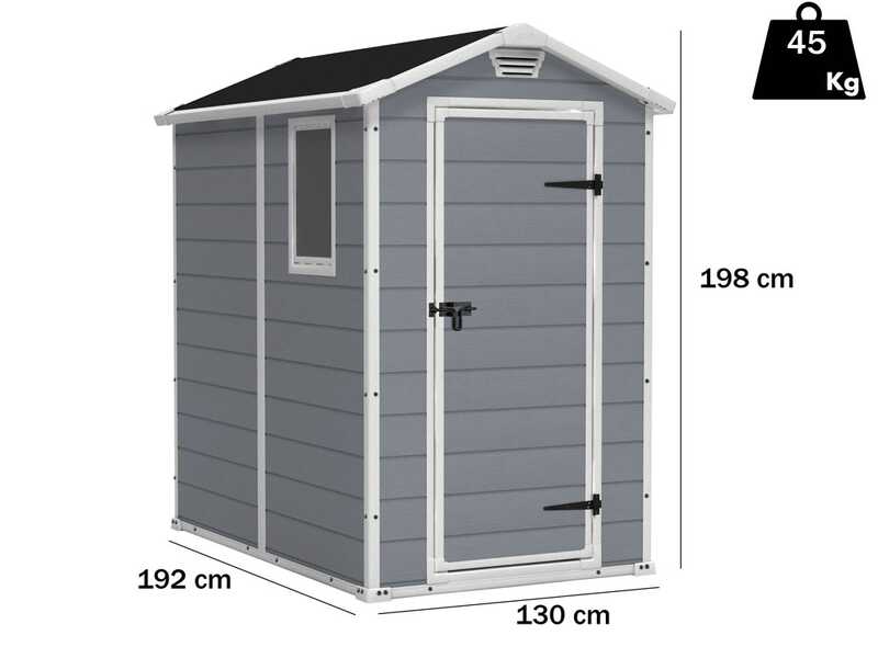 Keter Manor gris - Abri de jardin - Avec fen&ecirc;tre lat&eacute;rale - 130x192x198 cm