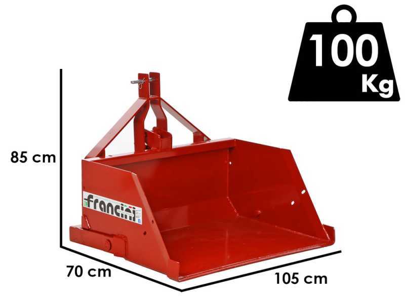 Francini PR 100 - Godet arri&egrave;re hydraulique pour tracteur - de 100 cm - Capacit&eacute; 400 Kg