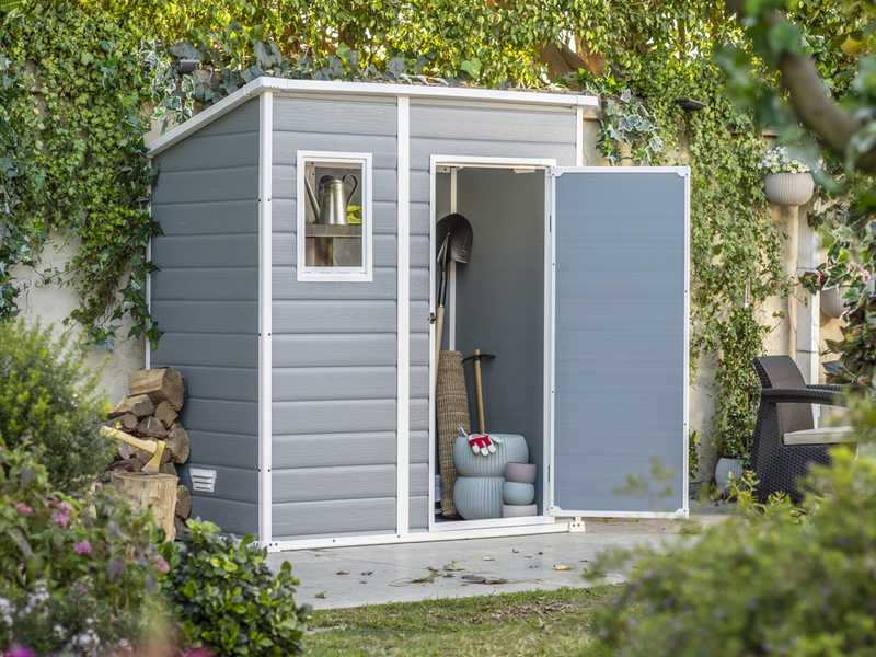 Keter Manor Pent gris - Abri de jardin - Avec fen&ecirc;tre frontale - 183.5x111x200.5 cm