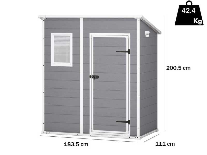Keter Manor Pent gris - Abri de jardin - Avec fen&ecirc;tre frontale - 183.5x111x200.5 cm