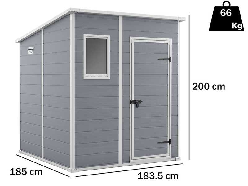 Keter Manor Pent grigio - Abri de jardin - Avec fen&ecirc;tre frontale - 183.5x185x200 cm