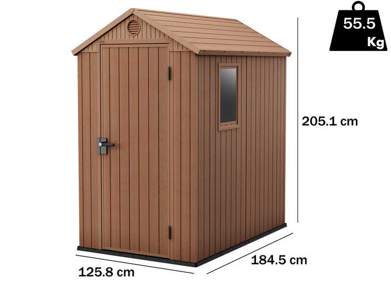 Keter Darwin marron - Abri &agrave; outils - Avec fen&ecirc;tre lat&eacute;rale - 125x184.5x205 cm