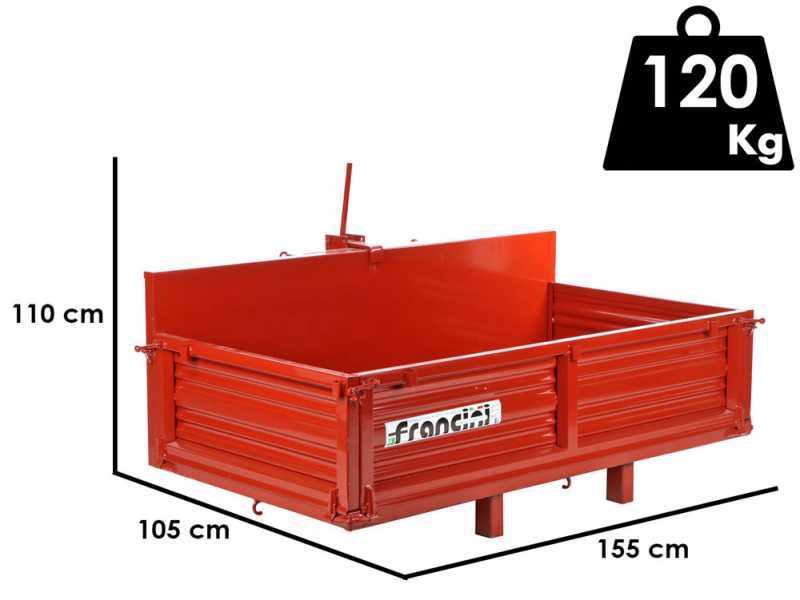 Francini P 150 - Benne de transport pour tracteur - Basculante - 3 ridelles ouvrables