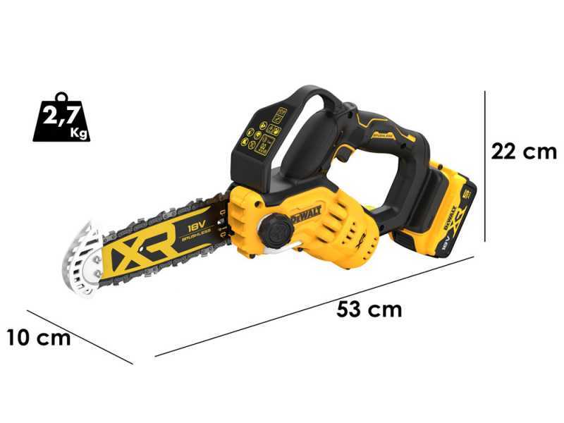 DeWalt DCMPS520P1-QW - Tron&ccedil;onneuse de taille &eacute;lectrique 18V 5Ah - Guide de 20 cm