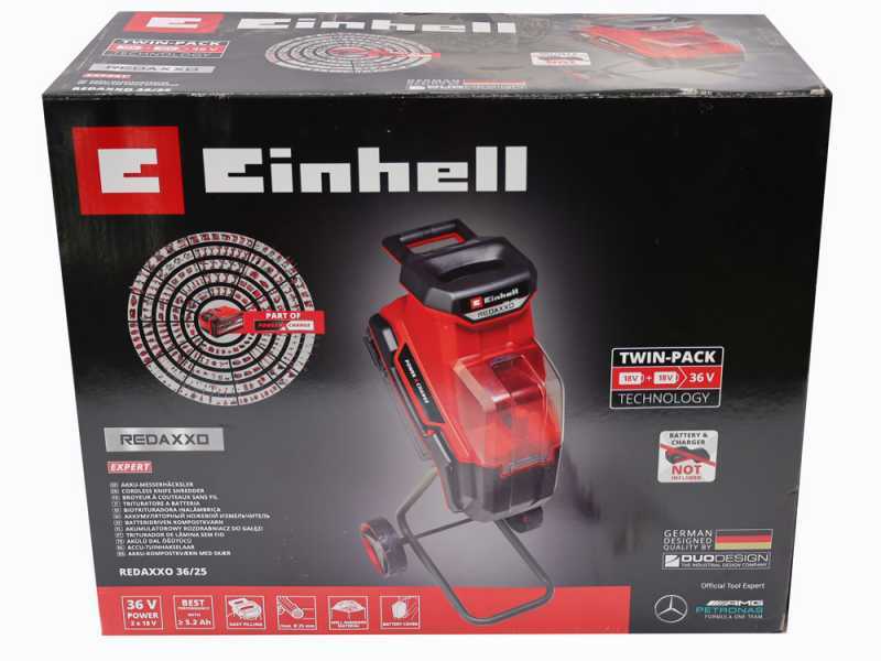 Einhell REDAXXO 36/25 - Broyeur de branches &agrave; batterie 36V - avec bac de ramassage - SANS BATTERIE ET SANS CHARGEUR
