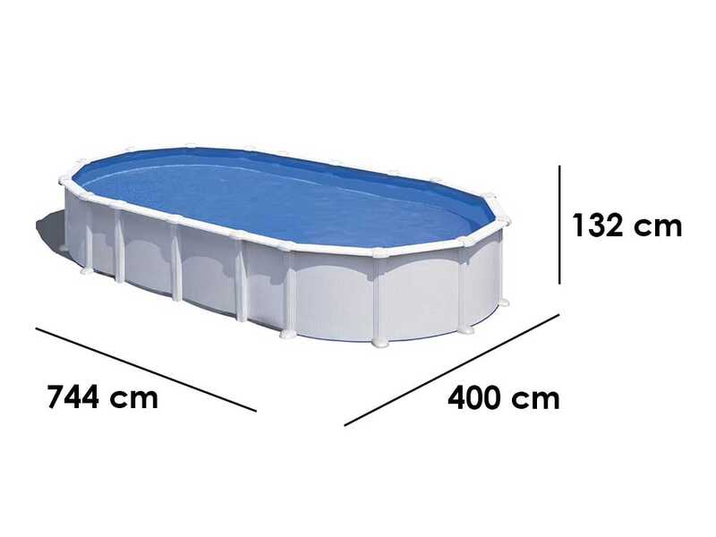 Gre Haiti Ovale 730 x 375 x 132 cm - Piscine hors-sol en acier - Traverses enterr&eacute;es